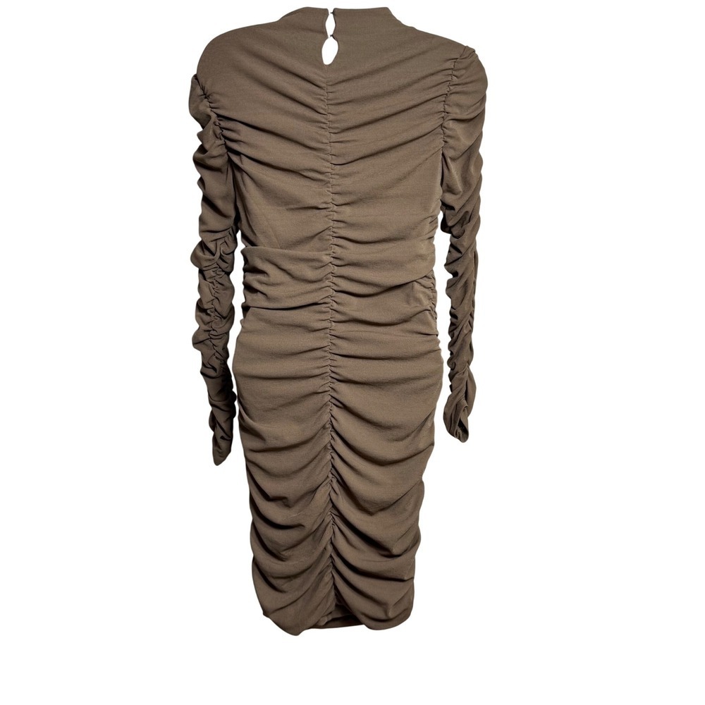ASTR The Label Ruched Mock Neck Long Sleeve Bodycon Mini Dress Tan Size M - Picture 4 of 8